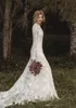 Abiti da sposa vintage in pizzo Abiti da sposa con maniche lunghe e collo gioiello Abiti da sposa in pizzo con applicazioni pastorali Abiti da sposa vintage 21