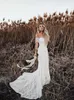 Elegant Boho Lace Wedding Gowns 2022 Country Style Off The Shoulder Short Sleeves Bridal Dress Beach Wedding Dresses Sweep Train