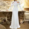 Arabic Robe De Soiree Long Sleeve Evening Dresses Ruffles High Neck Mermaid Prom Dress Satin Modest Formal Party Gowns
