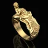 18k Gold Plated Boys and Girls Carved Ring Ladies Fashion Engagement Party Jewelry Gift Size 6-10