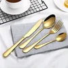 4 Pcs/Set 8 Colors Stainless Steel Knife and Fork Cutlery Gold/Black/Mix colors/Blue/Silver Plated Dinnerware Knife Fork Spoon Kit A-828