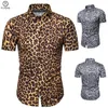 Желтый леопардовый принт рубашка мужчины 2019 мода с коротким рукавом ночной клуб рубашка мужская стройная пригонка повседневная социальные рубашки Camisa Masculina 3xL