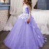 Belas meninas vestido para casamento frisado flor menina vestidos jóias decote chão comprimento bonito princesa meninas pageant festa vestidos