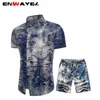 Enwayel 2019 Spring New National Stshirtsショーツ男性セットビーチ国立スタイルプリントカジュアル長袖シャツトラックスーツスーツ男性