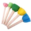 5pcs / Lot Mix Wholesale Children Wooden DIY Painting Sponge Brush Toy Handle Baby Educational Doodle Drawing Graffiti Tools