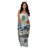 Summer Women dollars print maxi dress trendy long loose one-piece dress fashion grey one-piece skirt casual loose long slip dress 3312