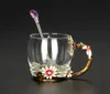 Tasse en verre de cristal résistant à la chaleur de vente chaude, tasse en verre d'émail, tasse de café de thé de fleur, verres de café de lait d'eau pour le cadeau