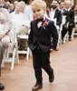 Black Ring Bearer Boy's Formal Wear Tuxedos Children For Beach Wedding Party Kids Suit Young Boy Set (Vest+Pants+Vest+Bow ) Custom Made B123