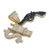銃のペンダントネックレスのマイクロ舗装の立方体ジルコンゴールドシルバーシルバーチェーンが付いているヒップホップアイスアウトドルサインプラグ