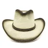 Summer Outdoor Men Women Paper Straw Sunshade Cap Beach Hat Black Spray Paint Breathable Unisex Panama Style Cowboy Hats