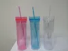 Skinny tumblers 16oz clear acrylic tumblers with lids and straw reusable cup with straw assorted colors