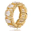 New Fashion Charm Hip Hop Square AAA Cubic Zirconia Tennis Chain Rings Donna Uomo 1 fila CZ Bling Iced Out Anello in oro Uomo Rapper Gioielli per uomo e donna