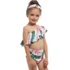 Baby Girls Swimwears Slanted Shoulder Kids Bath Suits Printed Children Bikini Swimsuits Summer Girl Clothing Wholesale DHW2924