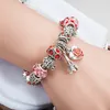 Wholesale- Red Tower Pendant Bracelet for Pandora Jewelry Silver Plated DIY Charm Beaded Bracelet with Original Box Holiday Gift