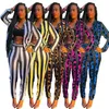 Höst Winter Women's Set Striped Print TrackSuit Full Sleeve Jackor Byxor Suit Two Piece Set Outfits Sportkläder Casual S-2XL