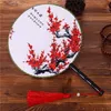 Double side Pattern Large Round Decorative Hand Fans Chinese traditional Dance Silk Fan Vintage Costume Prop Handle Fan