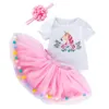 ins Bébé Fille Imprimer Licorne Princesse Tutu Jupes 0-24 mois Nouveau-né Designer Romper Robe Robe Coton Barboteuses + Jupe Tutu + Bandeau = 3PCS / Set