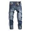 Dark Blue Distrressed regolare pulsante Jeans Uomo Moda volare dritto Designer pantaloni casual adolescente di lusso Jeans