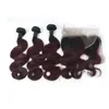 Ombre Körperwelle Menschliches Haar Bundles Mit Spitze Frontal Verschluss 1B/27 1B/30 1B/Lila 1B/99J Ombre Haar Mit Verschluss