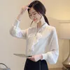 Nieuwe Lente Dames Chiffon Blouse V-hals Lace Up Bowknot Tops Shirt Lady's Ol Shirt Zoete Elegante Witte Casual Blouses C4509