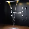 Modernes Bad-Duschsystem, elektronisches LED-Regenduschset mit 5 Funktionen, Deckenduschkopf, Wasserfall-Niederschlag, neblige Säule, 10,2 cm Strahlspray