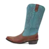 뜨거운 판매 - 자수 스레드 Rodeo Western Cowboy 부츠 여성용 PU 가죽 카우걸 부츠 낮은 발 뒤꿈치 신발 여자 승마