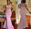 Lilac Color Plus Size Bridesmaid Dresses For Wedding Appliques Beads Sheer Long Sleeves Mermaid Maid Of Honor Gowns Long Prom Part239Q