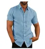 Hirigin, blusa de lino para hombre, manga corta, botones holgados, verano, sólido, cómodo, puro algodón y lino, camisas casuales inteligentes para hombre 2557