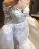 Русалочные платья с съемными от плеча 3D кружевные аппликационные свадебные платья с длинным рукавом.