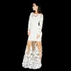 Klasik Beyaz Gelinlik Modelleri Seksi Illusion Uzun Kollu Jewel Boyun Kat Uzunluk Abiye Tül Fermuar Geri Astar Kokteyl Parti törenlerinde