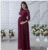 Mode kvinnliga klänningar gravida långa ärmar spetsklänning fotografering props långa maxi moderskapsklänning vestidos vetement femme