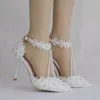 Downton Scarpe da sposa fatte a mano con perle e pizzo Scarpe da sposa a punta Scarpe da damigella d'onore Prom Party con cristalli Cavigliere tacco 9cm 312p