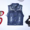 Streetwear Diamondspearls 여성 조끼 청바지 BF 구멍 민소매 여성 짧은 재킷 패션 콜테레트 청바지 2017 야생 Gilet Femme