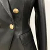 Newest Fall Winter 2019 Designer Blazer Jacket Women's Lion Metal Buttons Double Breasted Synthetic Leather Blazer Overcoat CJ191201