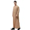 Yeni Sıcak Erkekler Thobe Katı Renk Yuvarlak Boyun Uzun Kollu Fermuar Arap Müslüman YAA99