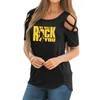 Damen T-Shirt Wir werden You Damen T-Shirt Sommer Queen Band Kurzarm Rolle Womens vor Schulter Hohle Femme Tops