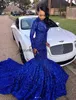 African Blue Prom Dresses 2019 Handmade Flower Mermaid Party Gowns Long Sweep Train Dubai abito da sera Abiti da Fiesta
