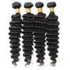 Malaio Encaracolado Profundo Cabelo Humano Pacotes Com Fecho de Cabelo Peruano 4 Pacotes com 4 * 4 Fechamento de Renda Onda do Corpo Onda Solta Profunda Extensões de Cabelo