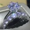Choucong Victoria Wieck Novas joias de luxo 2019 prata esterlina 925 corte redondo branco topázio CZ diamante feminino anel de noiva conjunto para presente dos amantes