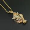 Хип -хоп -леопардовые бриллианты Подвесные ожерелья для мужчин роскошные животные хрустальные подвески Западного золота из нержавеющей стали ожерелье 2907