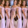 New Cheap African Pink Bridesmaid Dresses Mermaid Off Shoulder Lace Appliques Flowers Long Floor Length For Wedding Guest Dress Party Gowns