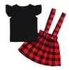 Toptan Yaz çocuklar tasarımcı kıyafetleri kız Kısa Kollu T Shirt + Kırmızı Suspender Etekler Çocuk Moda kız bebek tasarımcısı BY0826 giysi