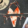 2020 Kvinnors Bikini Badkläder Sexig Utsmyckad Baddräkt Tie-Dye Style Halter Lace Up Women Bikinis 11 Färger M140
