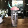 16oz Doublelayer Plastic Tumbler Creative As Material Cup Sequins Mugs With Straws Lid Juice Coffee Glass