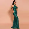 Abendkleid Yousef aljasmi, figurbetontes Kleid, Neckholder, Meerjungfrau, ärmellos, Pailletten, Spitze, Fischschwanzkleid – neu für die Dinnerparty