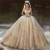 Luxe Arabisch Gouden Trouwjurken 2019 Pailletten Plus Size Baljurk Koninklijke Trouwjurk Sweetheart Bead Sparkly Princess Bruidsjurken