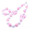 El más nuevo diseño lindo lazo rosa collar pulsera diadema 3 piezas conjunto de joyería niños pequeños niñas Bubblegum bebé niños collar grueso conjunto de joyería