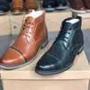 Homens botas de couro liso Brogue vestido sapato Brandt Vintage Shoes Cap Preto Brown Toe de couro genuíno homens sapato Martin Botas US13