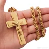 Granny Chic Crucifix Jesus Pendant Necklace Gold Color Stainless Steel Christs Bible Cross Men Jewelry Byzantine Chain Gift