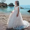 Robe de bal fleur Robes pour les mariages demi-manches en dentelle Appliqued enfants Tenue de soirée Tulle Communion Robe